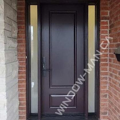 black fiberglass door with sidelights with three point lock oak grain, 8-ft