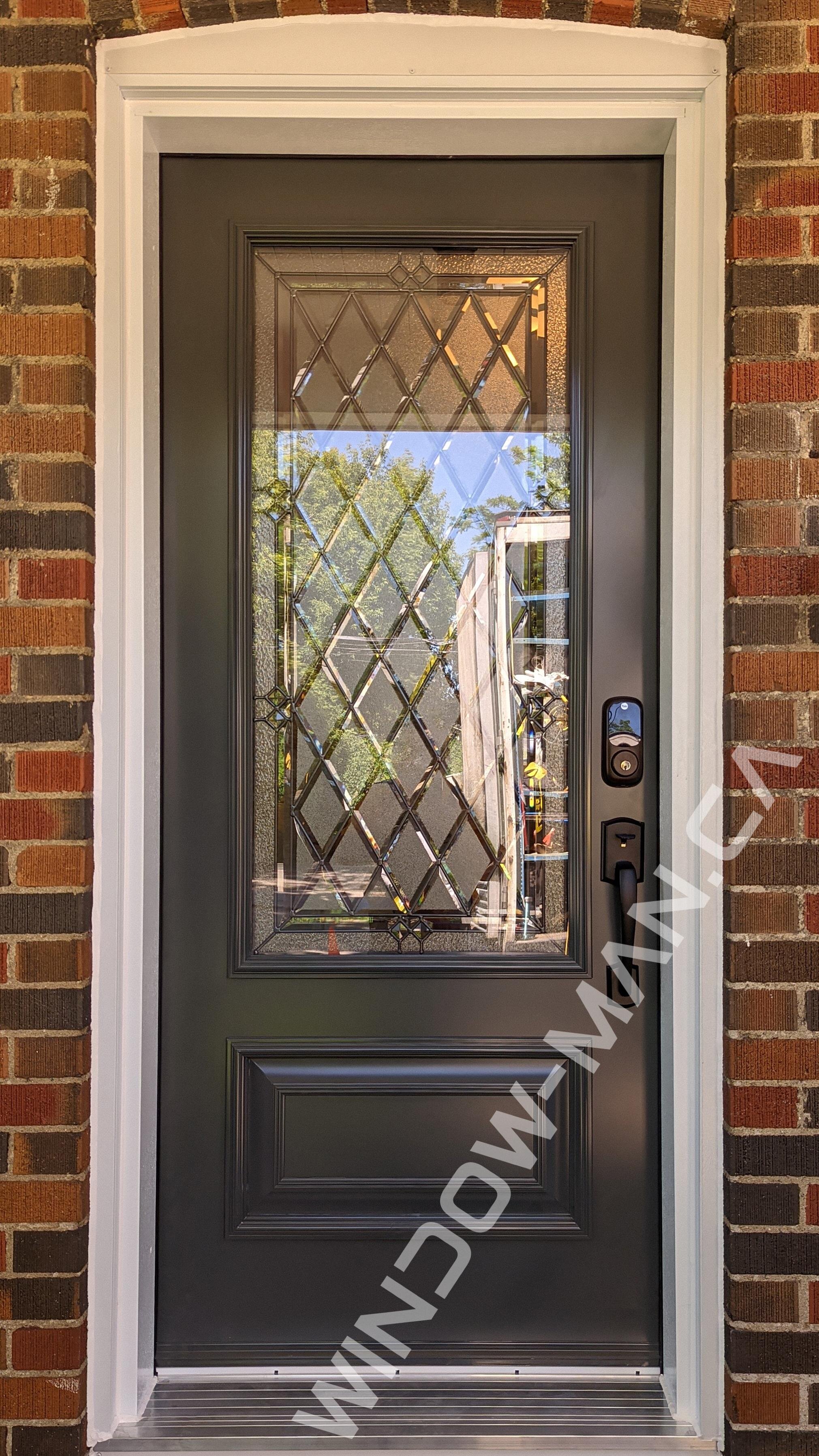 black glass door single in graphite with cookstown 3/4 stained glass