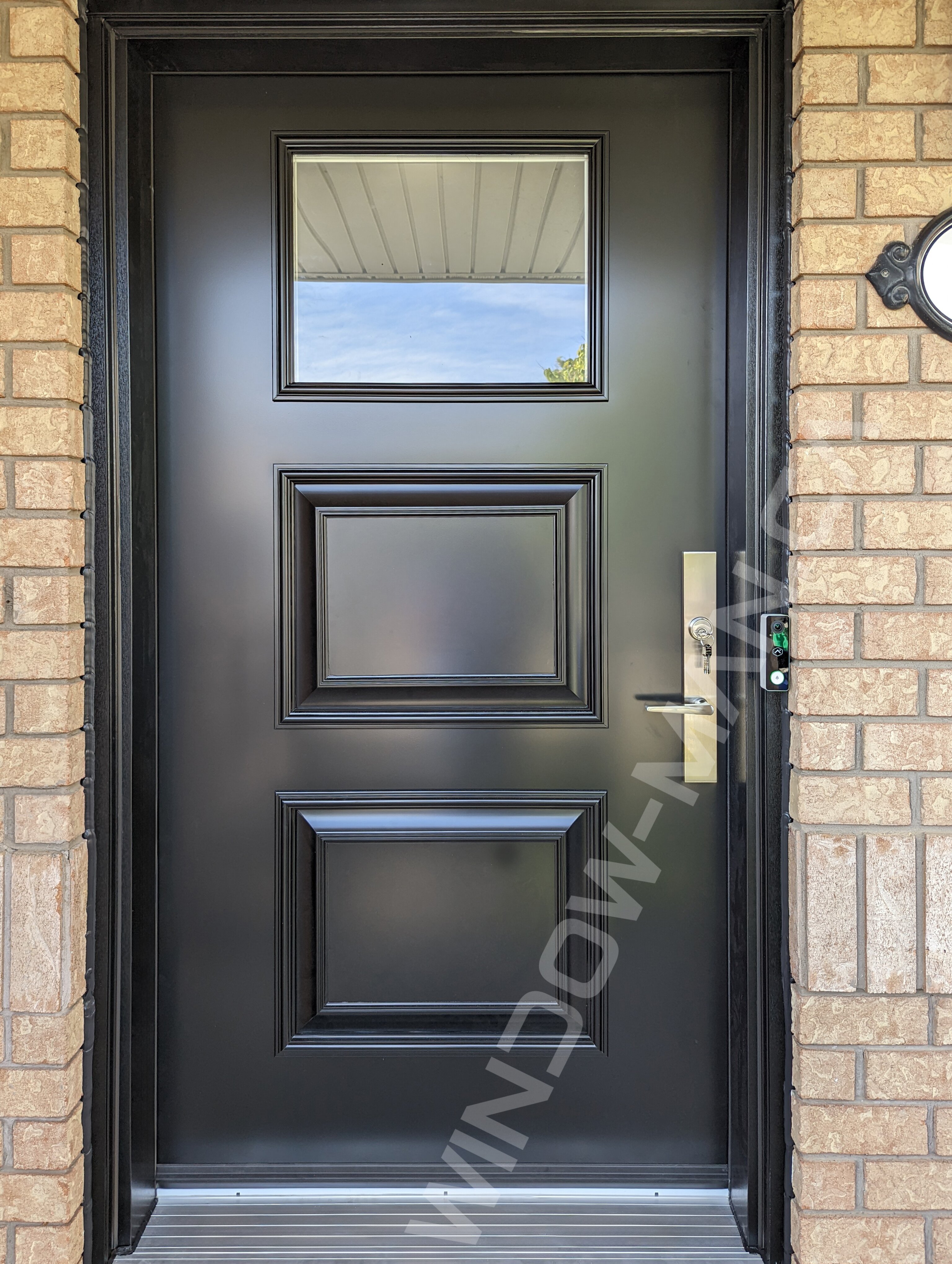 black steel wide door with small acid etched glass, 42”, multipoint lock, novatech sydney
