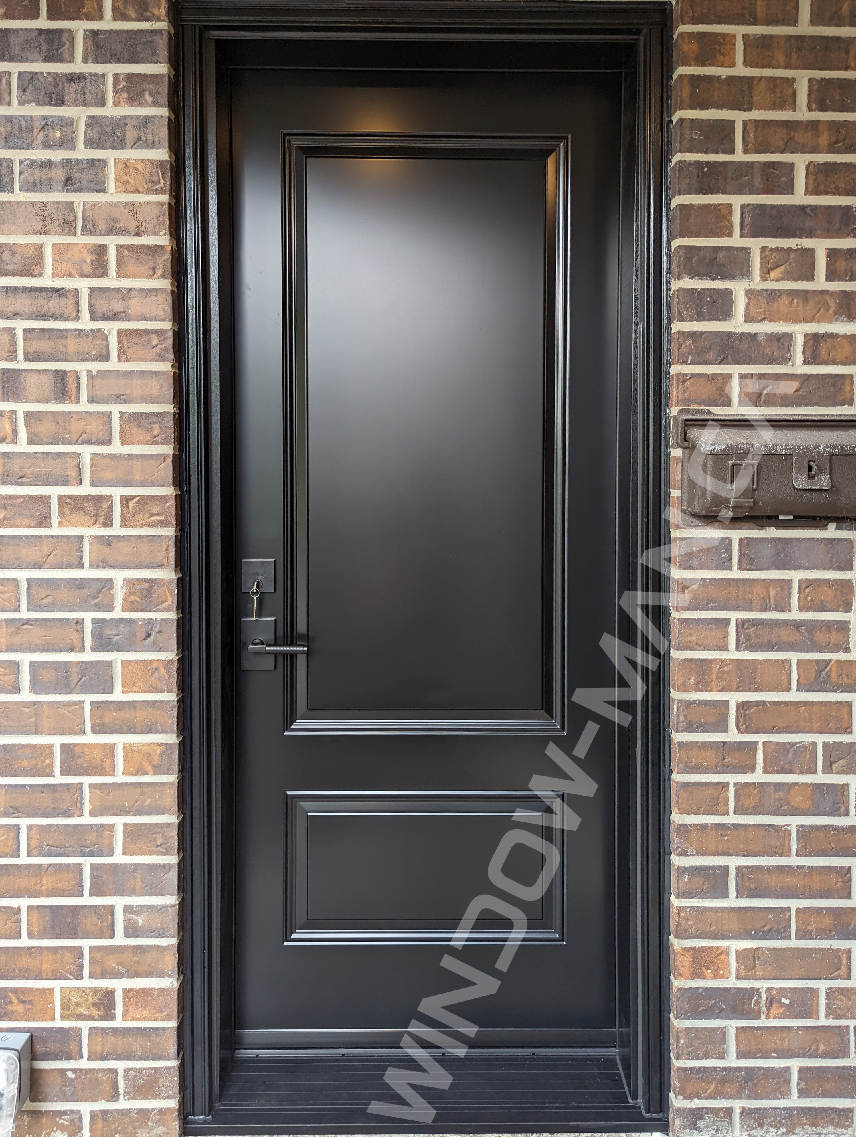 black steel garage door, 2 panel