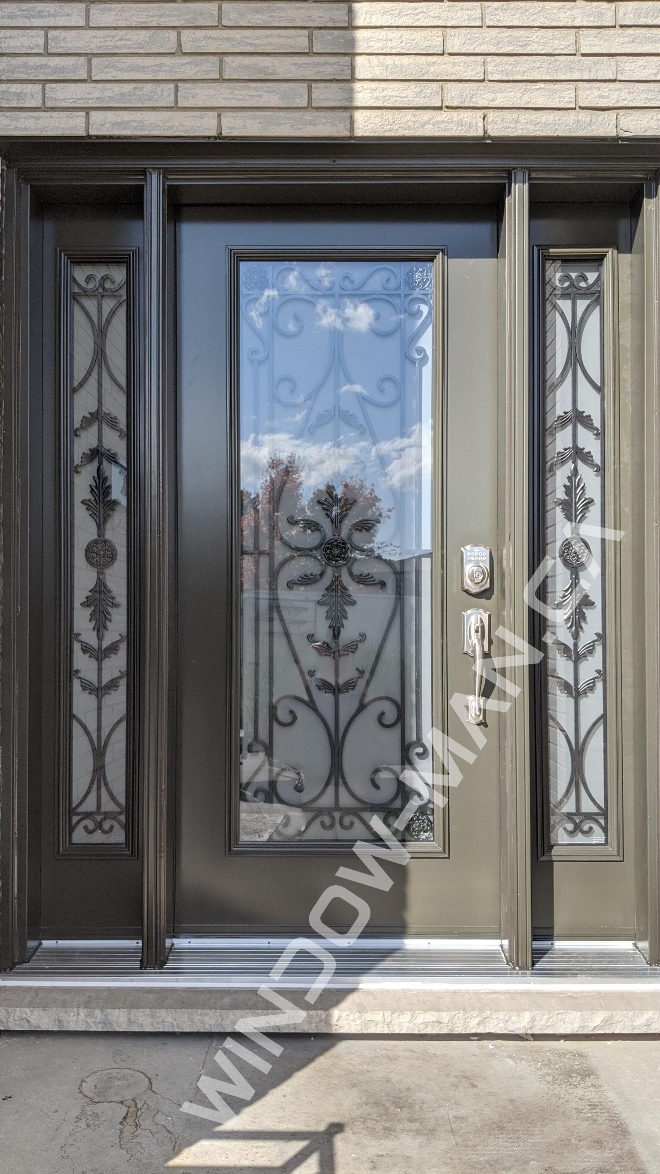 commercial brown with sidelights with portland full wrought iron glass