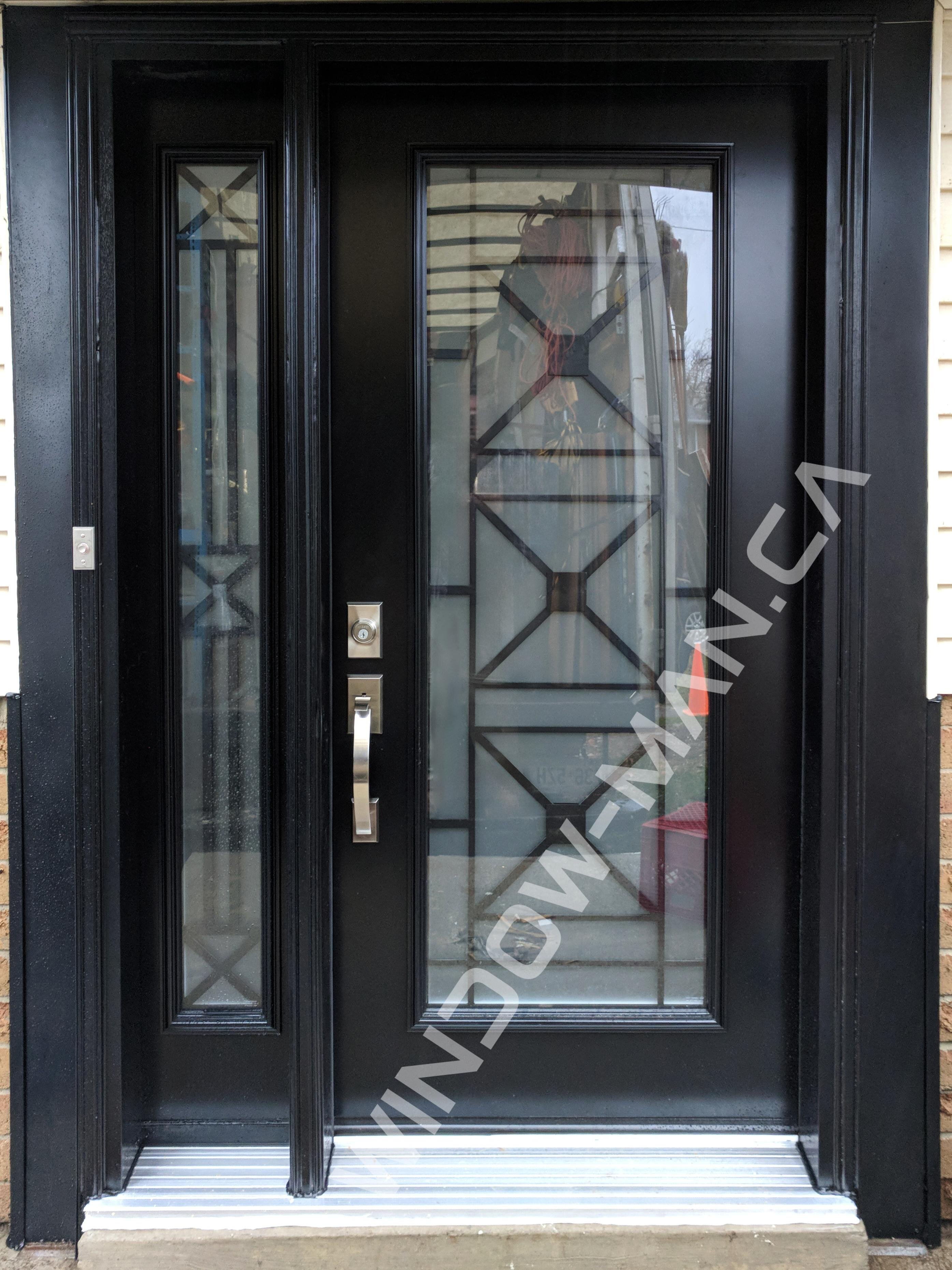 contemporary entrance door with sidelight in black with century full wrought iron glass