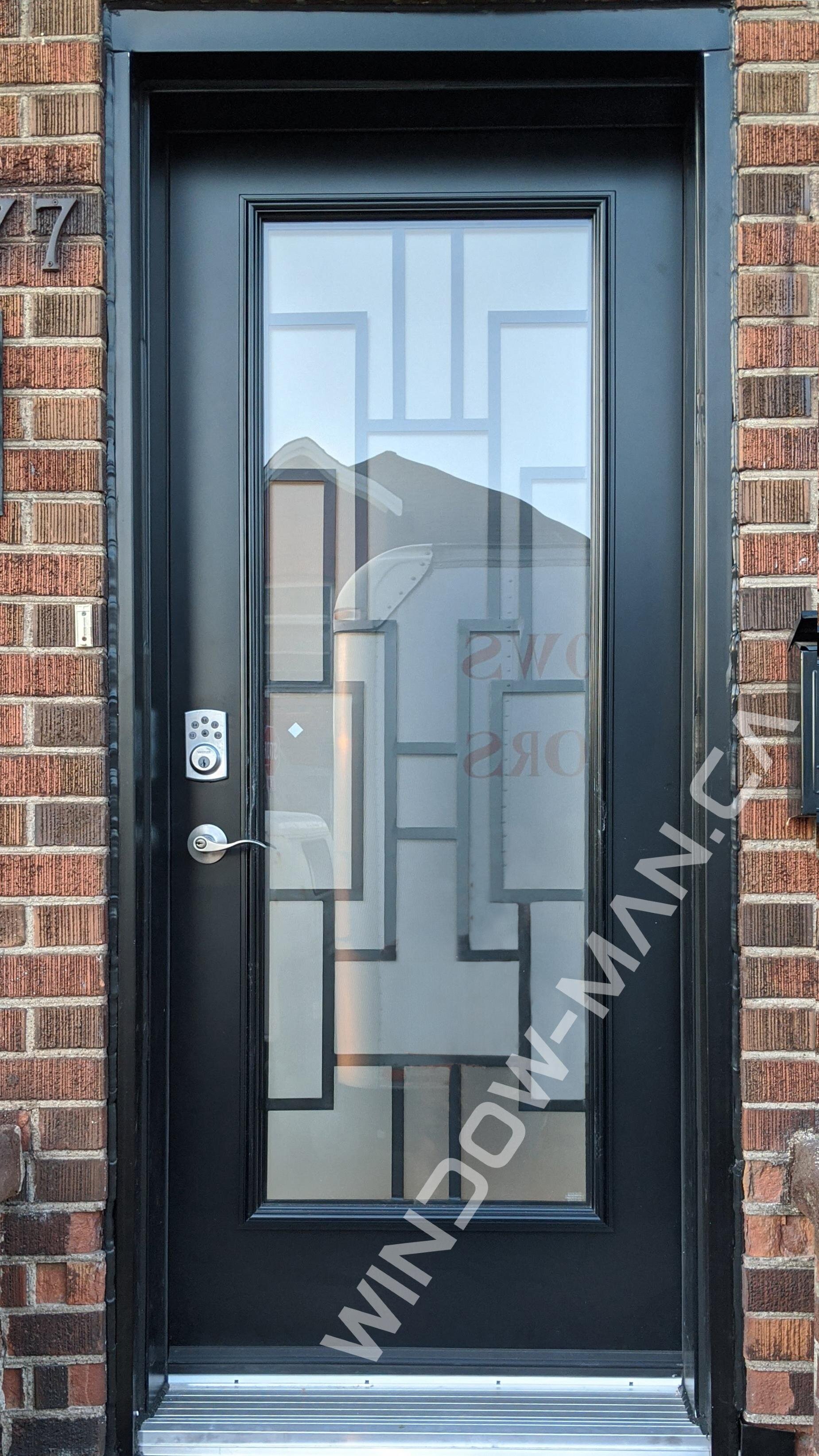 contemporary front door single in black with malibu full wrought iron glass