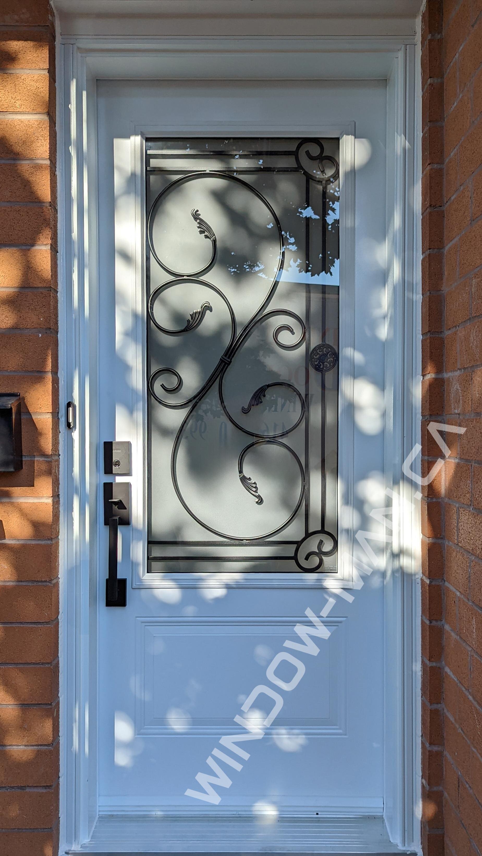 door entrance single in white with flamingobay 3/4 wrought iron glass