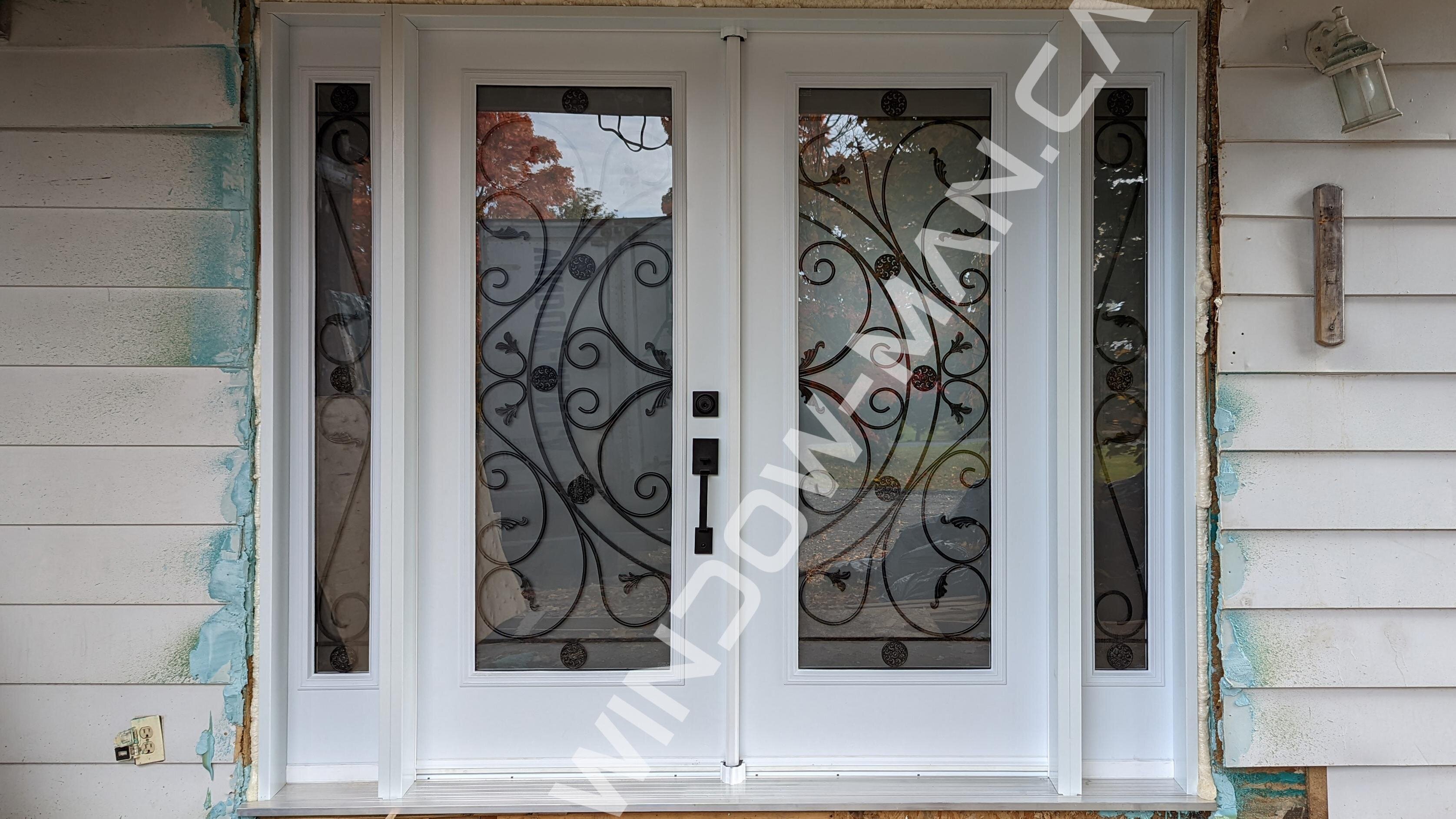 entry doors toronto double with sidelights in white with campbellsford full wrought iron glass