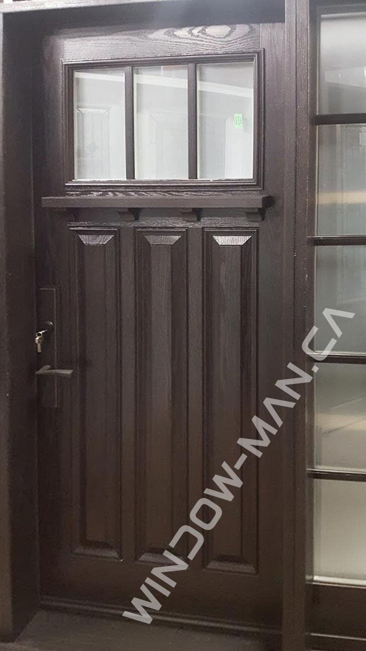 exterior doors craftsman fiberglass with sidelights stained in dark oak small sdl glass with multipoint lock oak grain, dentil shelf
