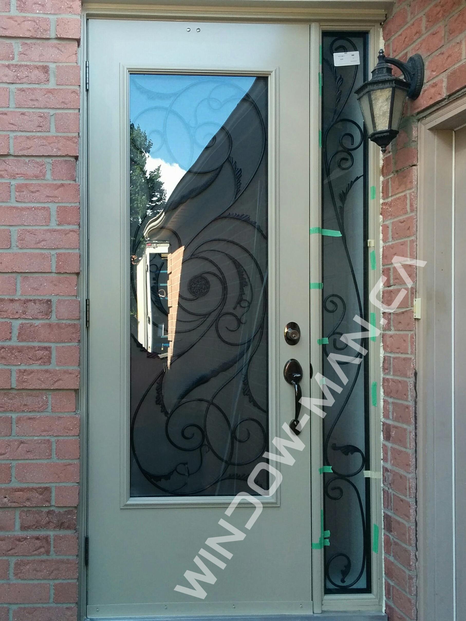 exterior doors with glass with sidelight in almond with port union full wrought iron glass 8 foot, 96 inches, porch