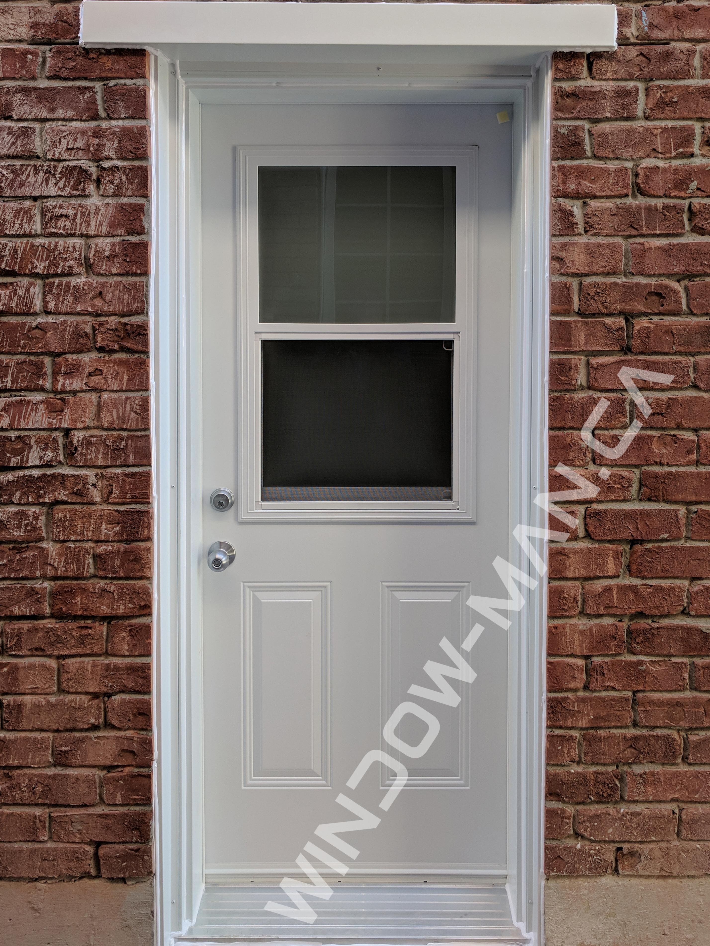 exterior metal doors single in white half venting glass