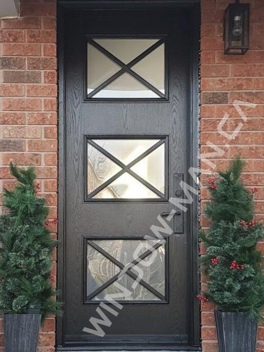 front door with glass fiberglass single stained in antique brown shaker private glass with multi point lock oak grain