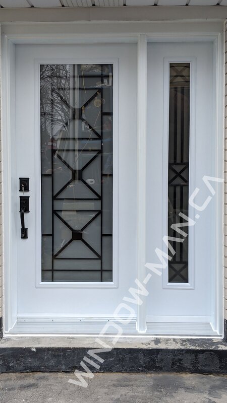 front door with left sidelight in white with century full wrought iron glass wide sidelight
