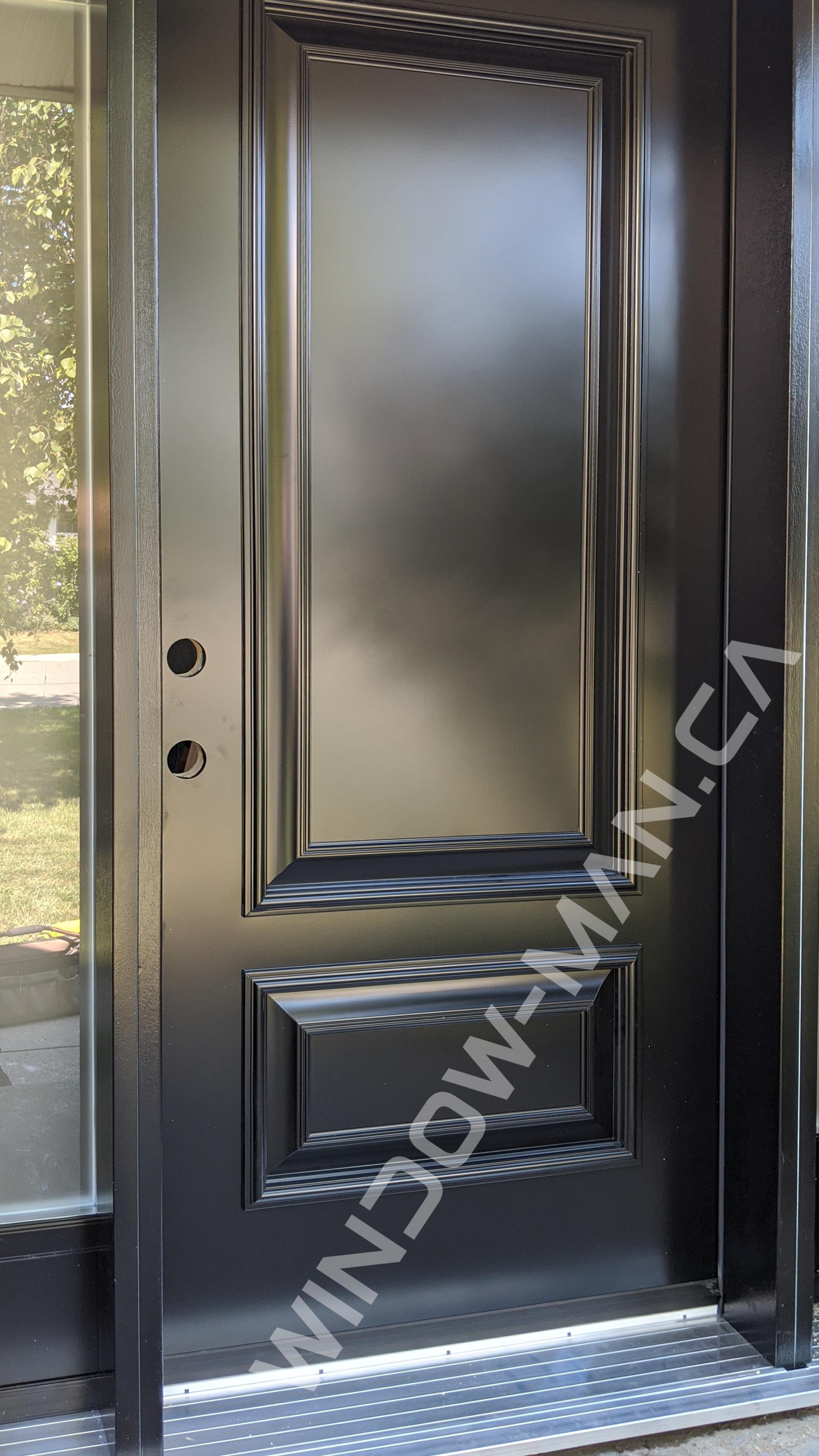 front door with sidelites in black executive panels