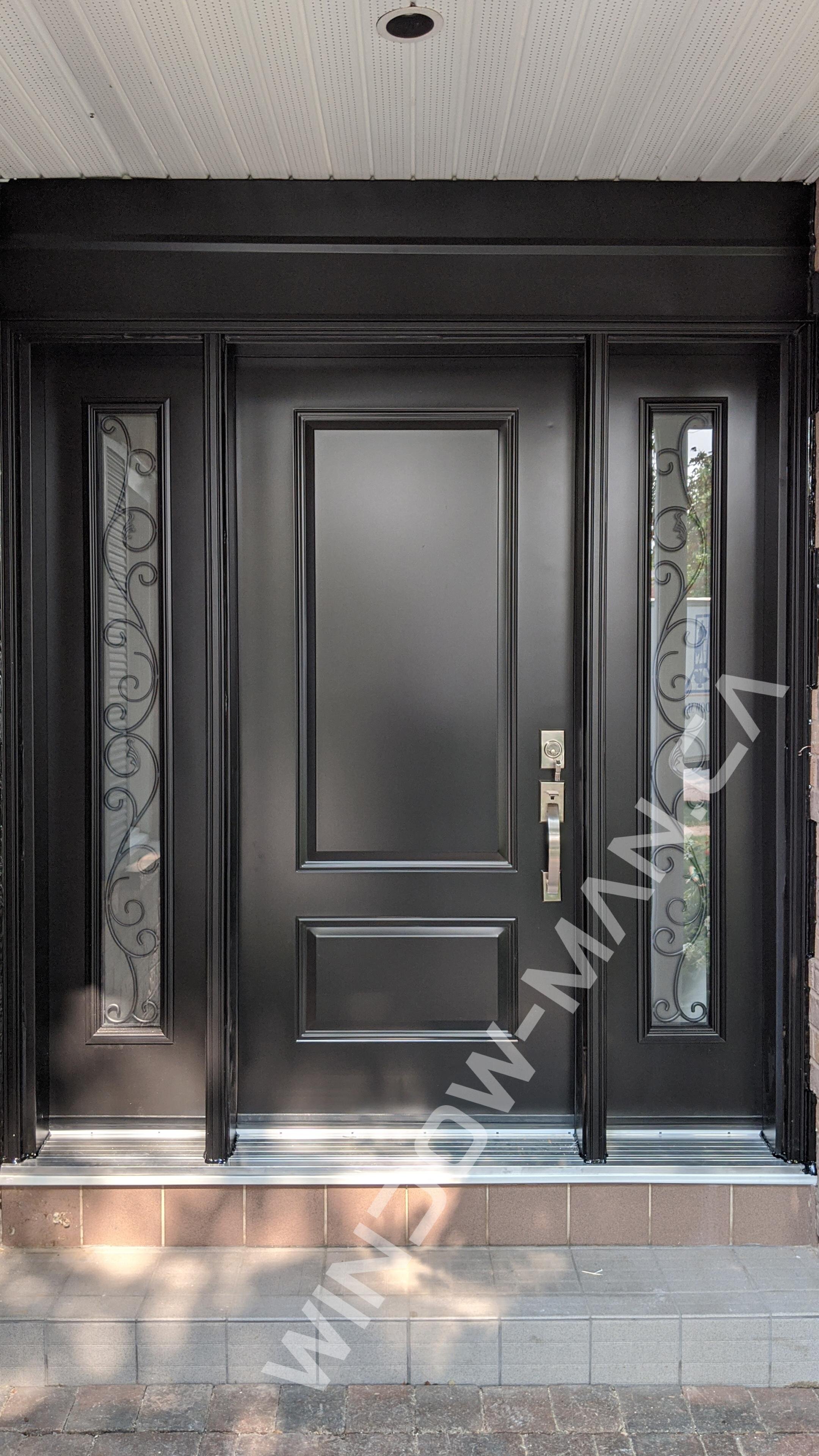 front entry door with sidelites in black two panels