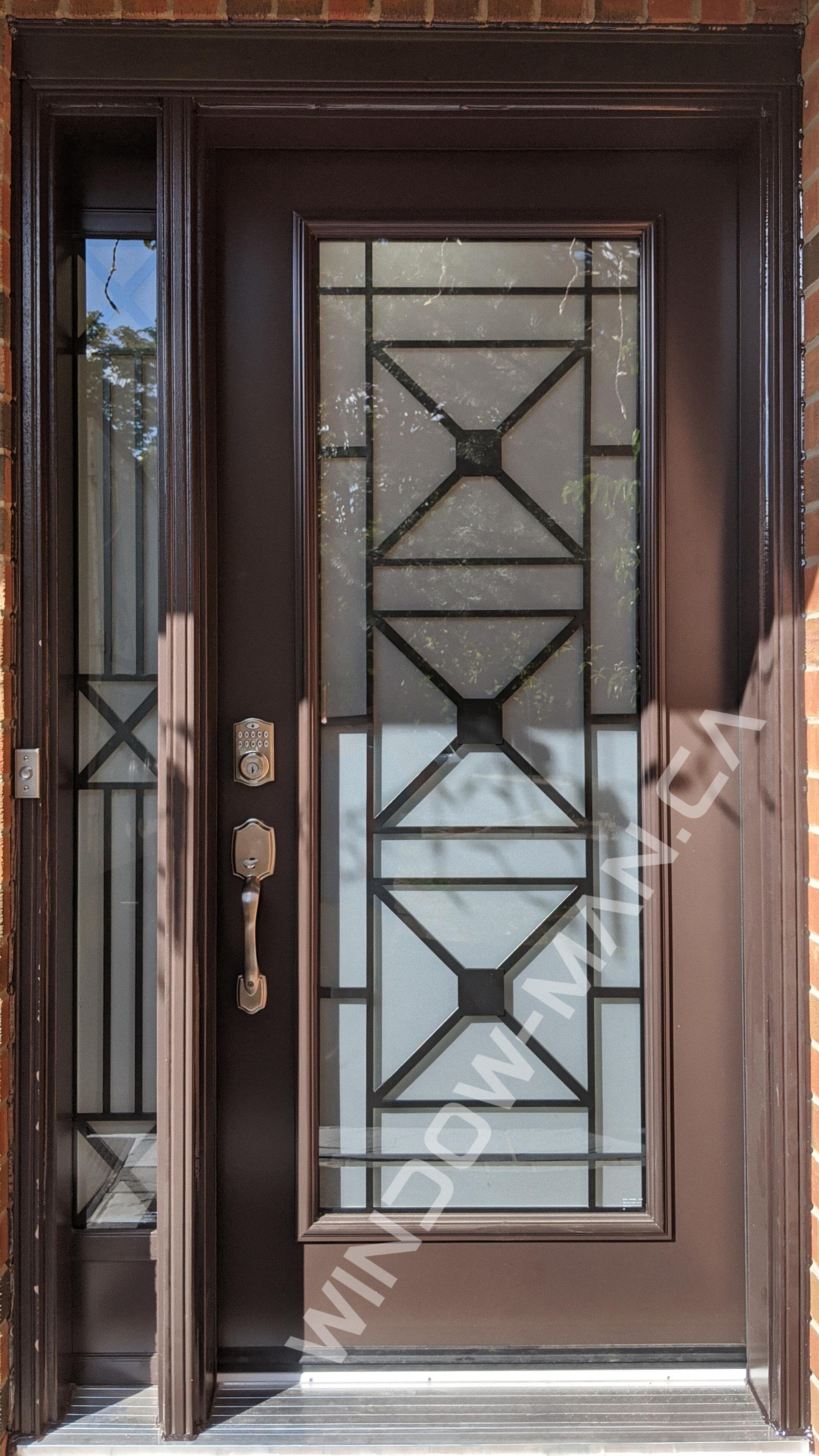 glass exterior door with sidelight in nutmeg with century full wrought iron glass