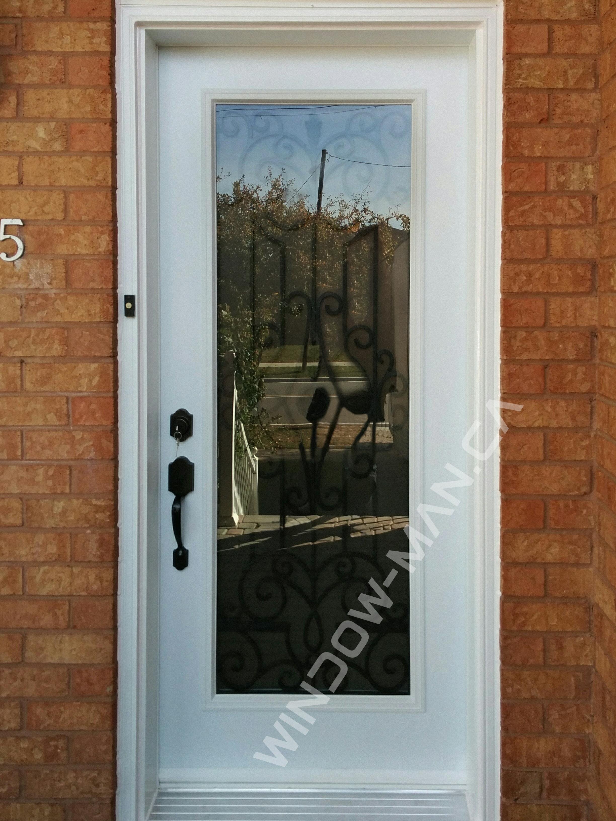 outside doors with glass single in white with oldcastle full wrought iron glass