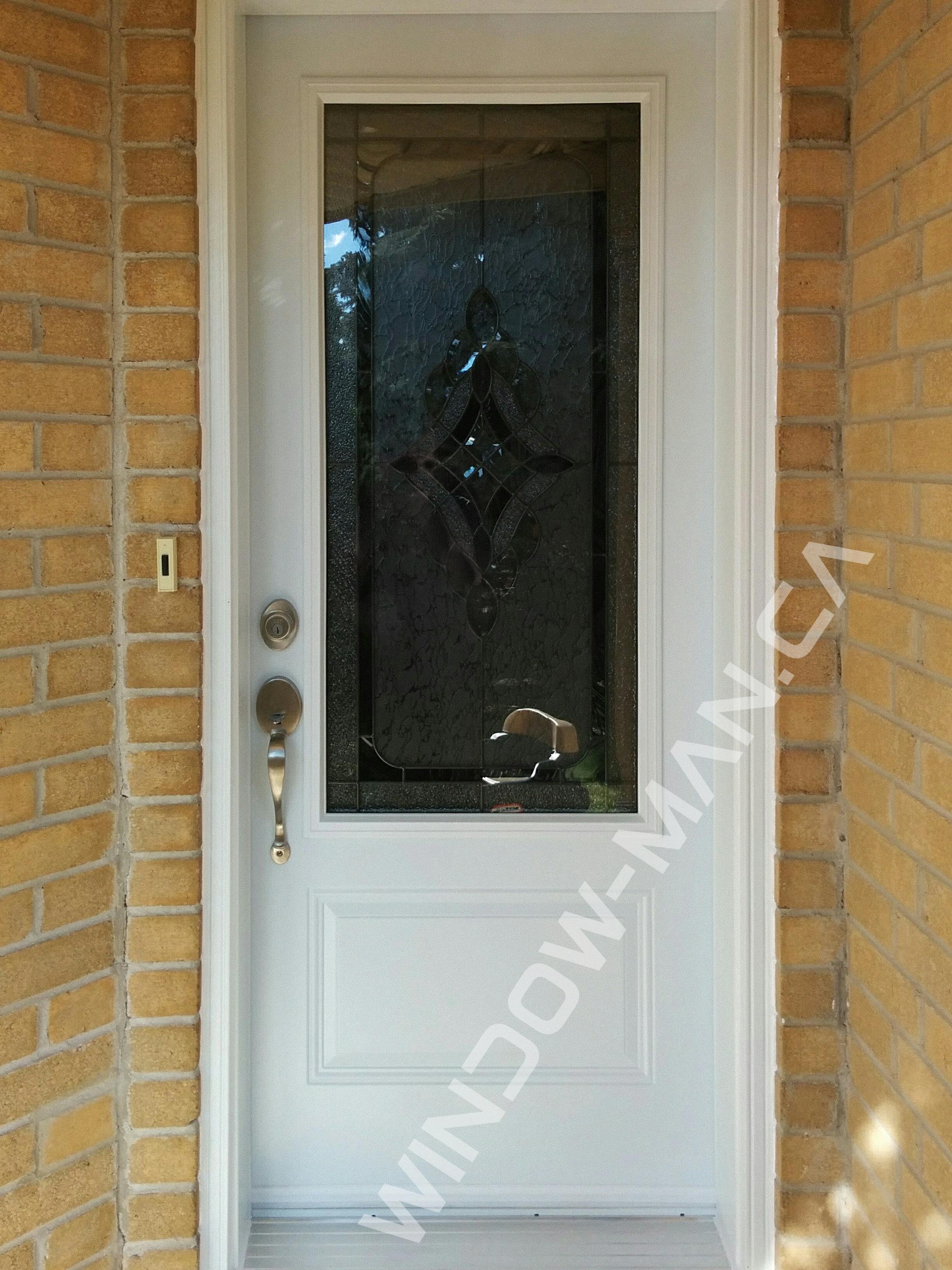 single entry door with glass in white with northbay 3/4 stained glass