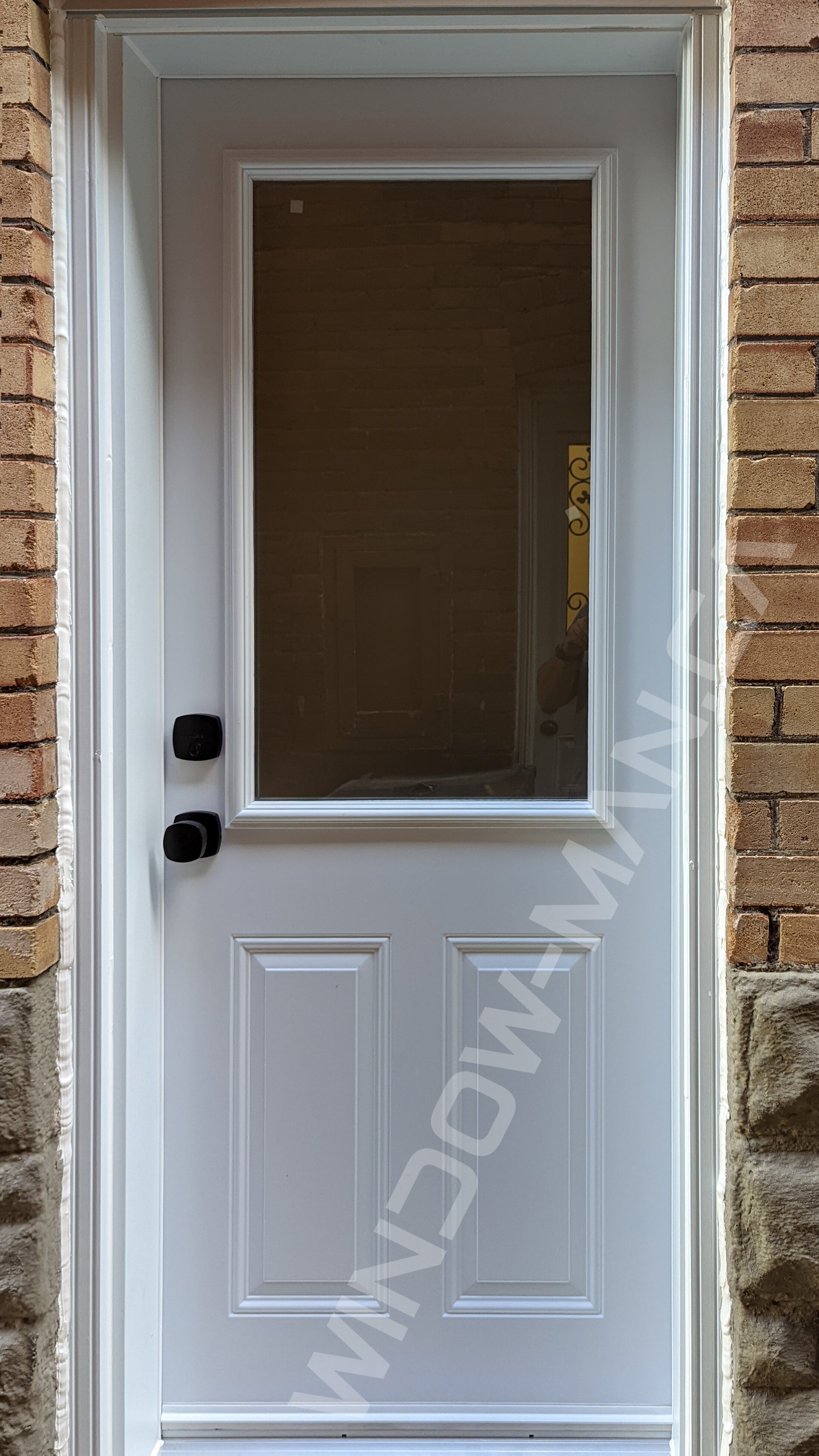 steel door with half acid etched glass