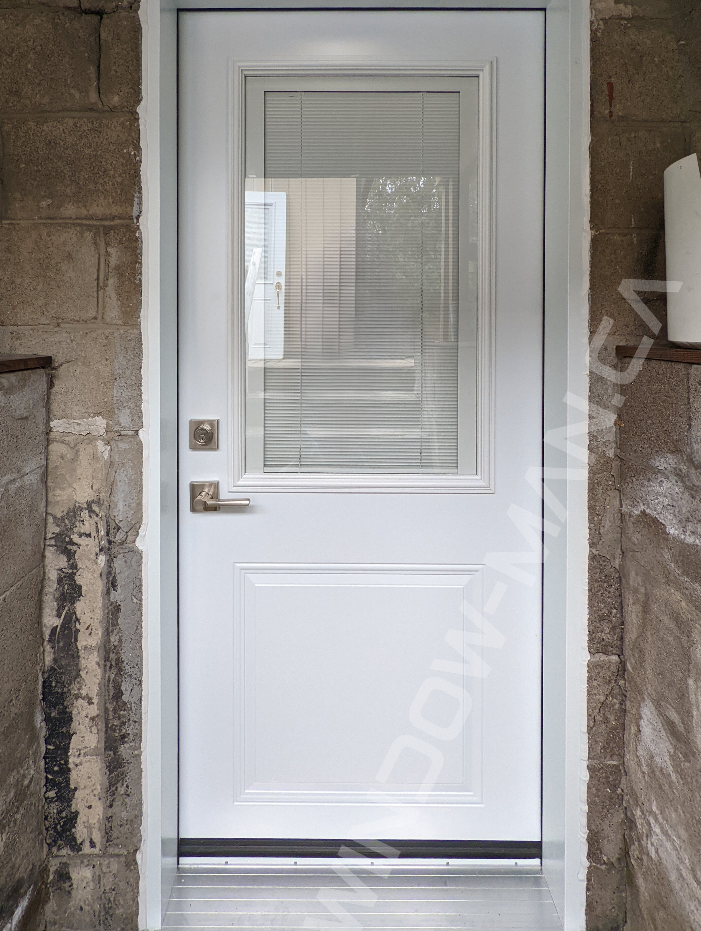 steel short door with half glass and mini blinds