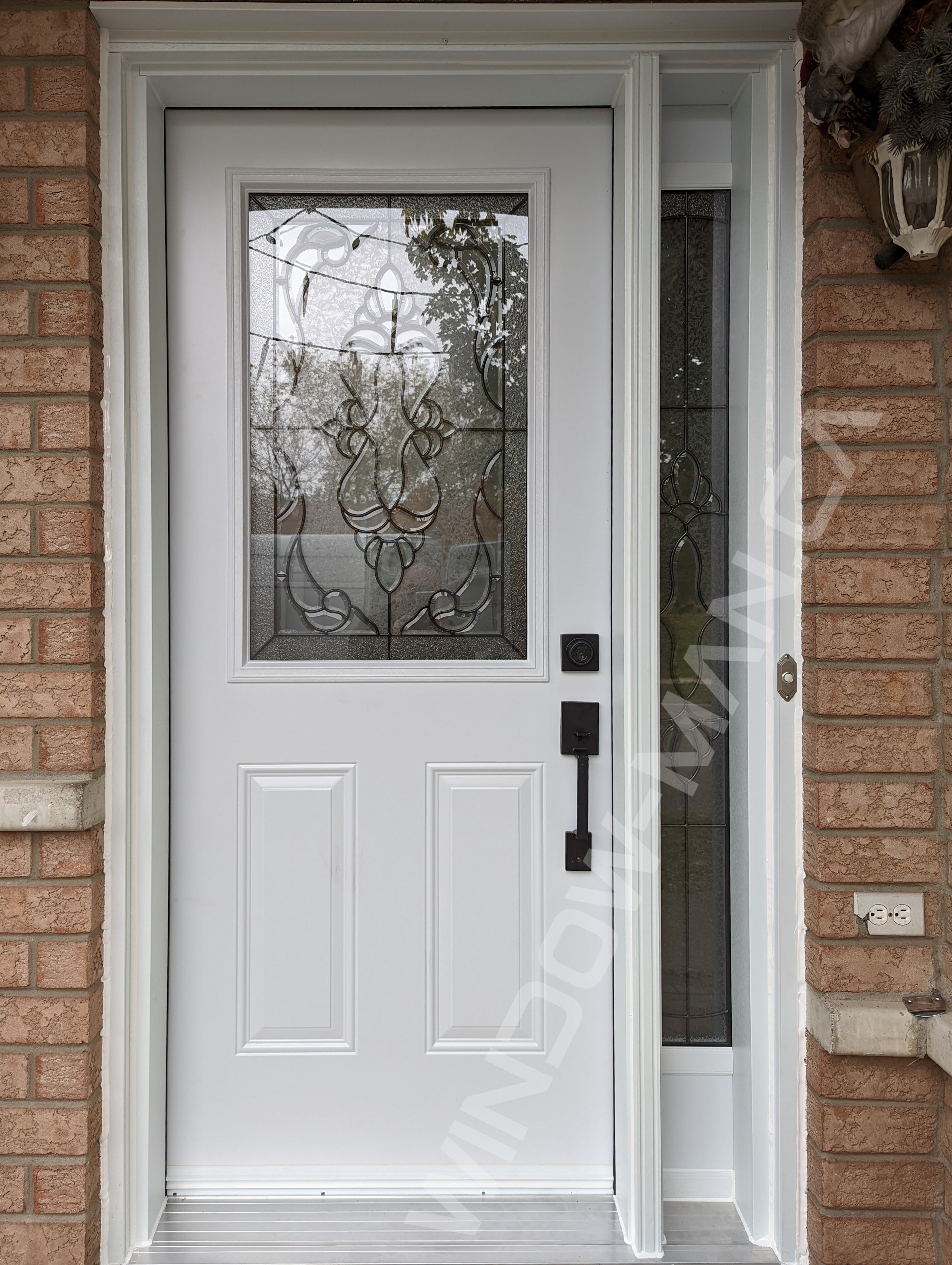 steel door with sidelight and half kingston stained glass