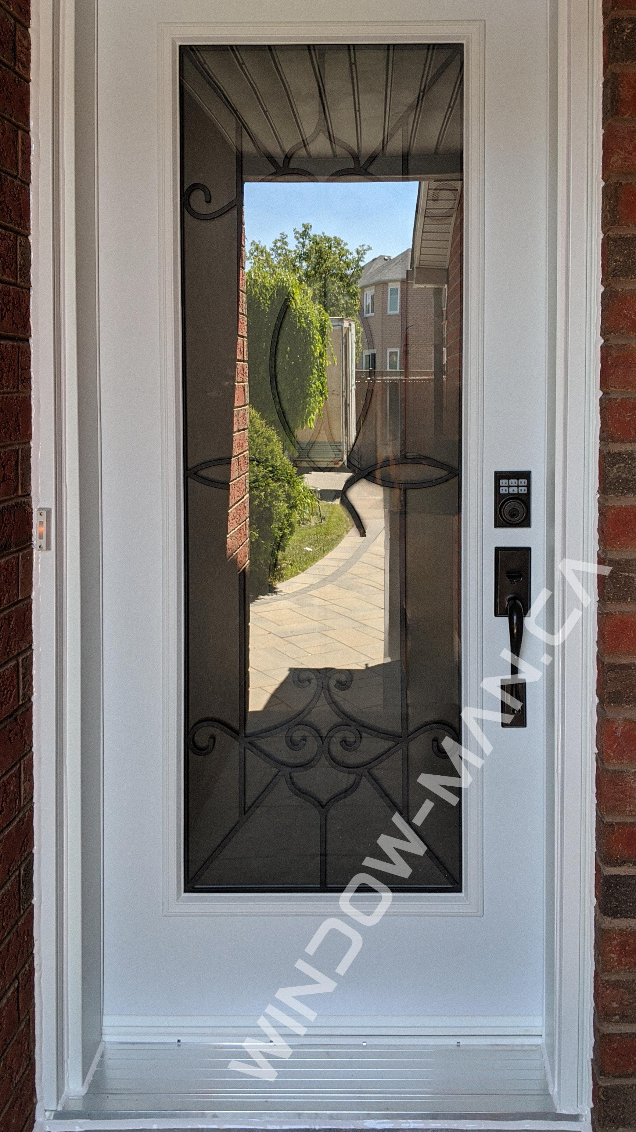 steel front doors single in white with blackburn full wrought iron glass