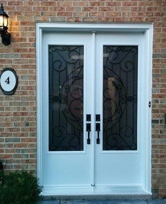 8-foot steel double door with 3/4 rochester wrought iron glass