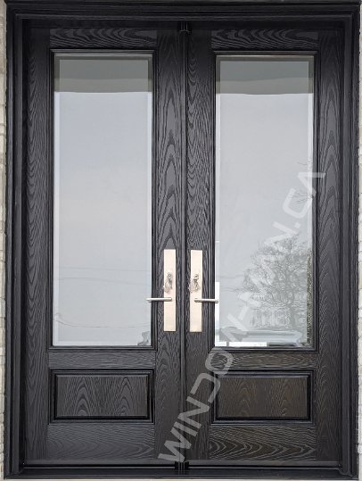 black oak grain fiberglass double door with 3/4 clear border glass, 8-foot, multipoint lock