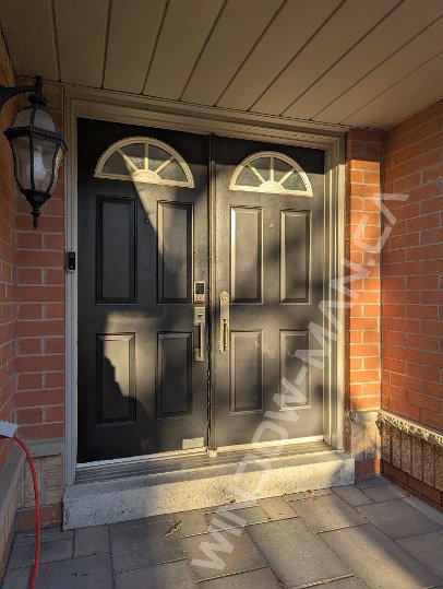 black steel door with sidelights, executive panels, smart lock - before-after