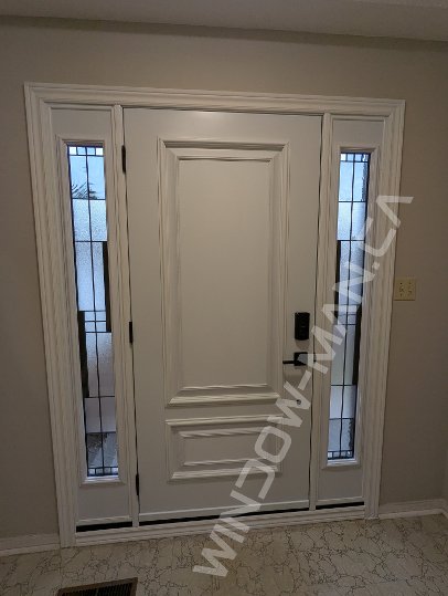 black steel door with sidelights, executive panels, smart lock - view from the inside