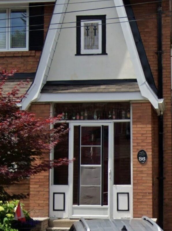 black steel tall door with sidelights and 3/4 clear glass, 8-foot - before-after