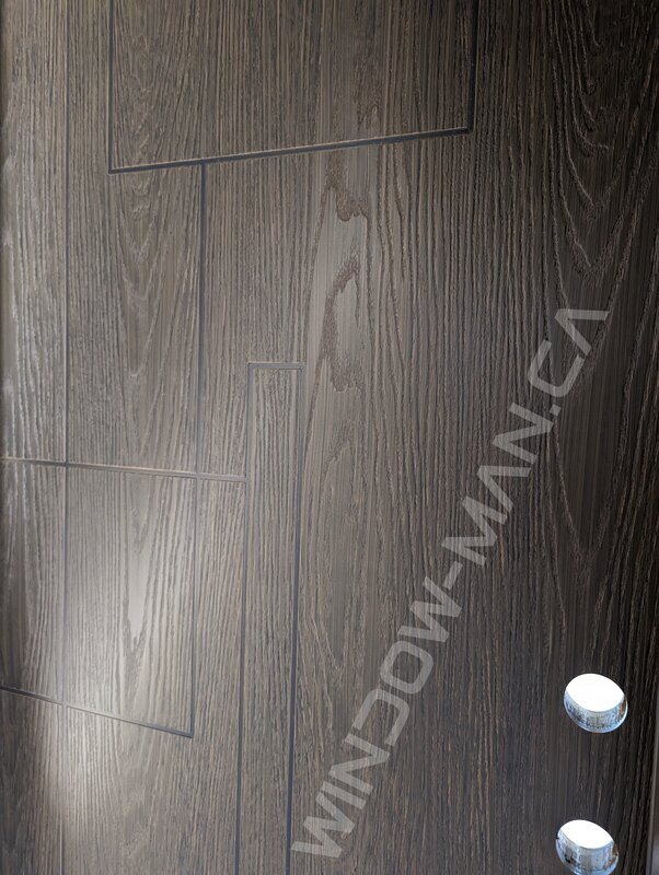 brown fiberglass tall door with grooves, 8-foot - detailed close up