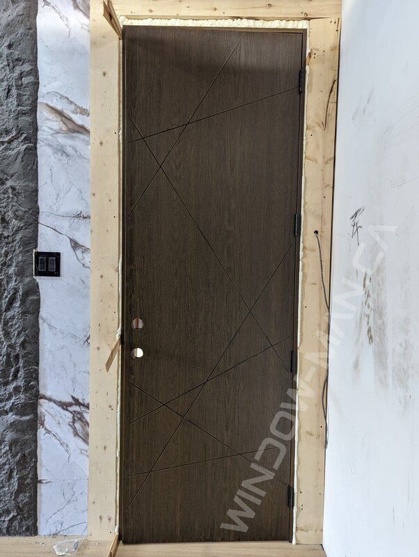 brown fiberglass tall door with grooves, 8-foot - view from the inside