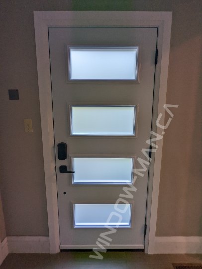 commercial brown steel door with acid glass, smart lock, novatech uno - view from the inside
