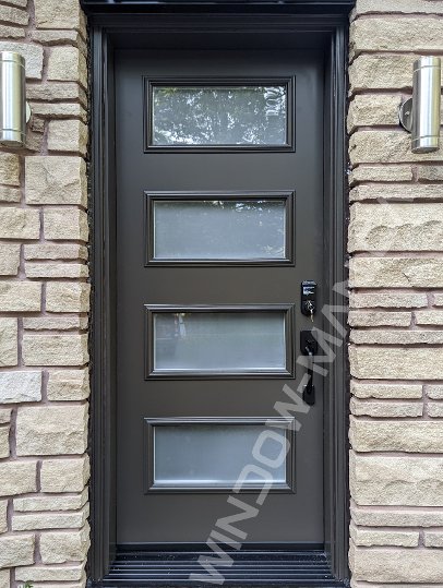 commercial brown steel door with acid glass, smart lock, novatech uno
