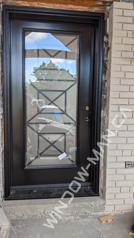 exterior door single in black with townsbridge full wrought iron glass 42 inches wide - view from the outside