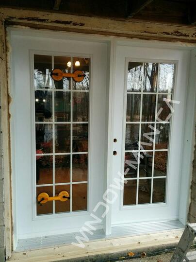 french door patio doors in white full glass with grilles - before-after