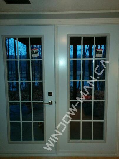 french door patio doors in white full glass with grilles - view from the inside