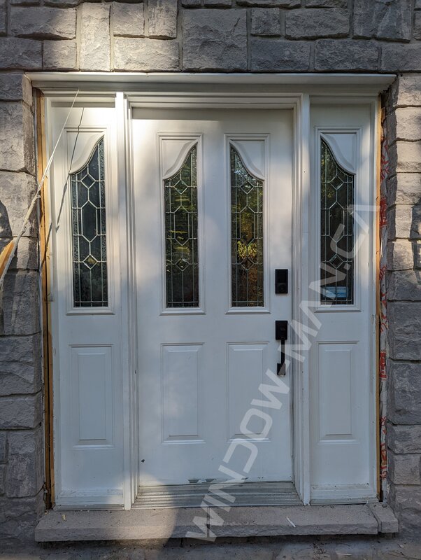 iron ore single steel door with sidelights and clear border glass, executive panels - before-after