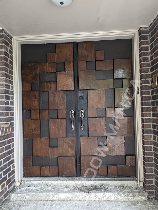 purple steel double door with full forest king wrought iron glass, multipoint lock - before-after