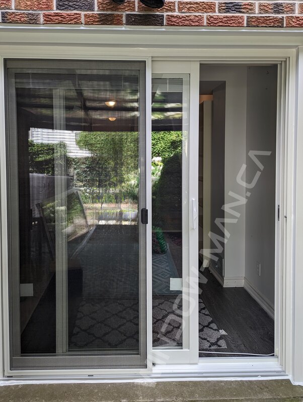 sliding vinyl door with full glass and mini blinds
