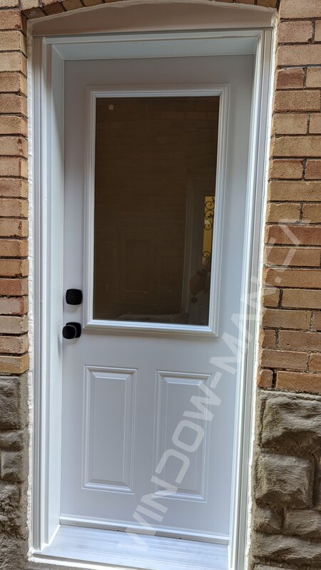 steel door with half acid etched glass - view from the outside