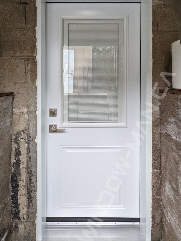 steel short door with half glass and mini blinds