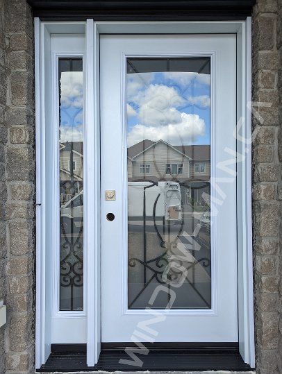 steel door with sidelight and full blackburn wrought iron glass