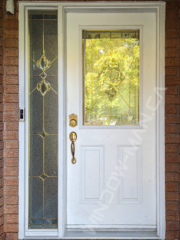 steel door with sidelight and 3/4 century wrought iron glass, smart lock - before-after