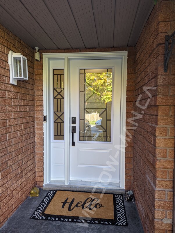 steel door with sidelight and 3/4 century wrought iron glass, smart lock - view from the outside