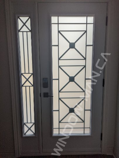 steel door with sidelight and full century wrought iron glass, smart lock - view from the inside