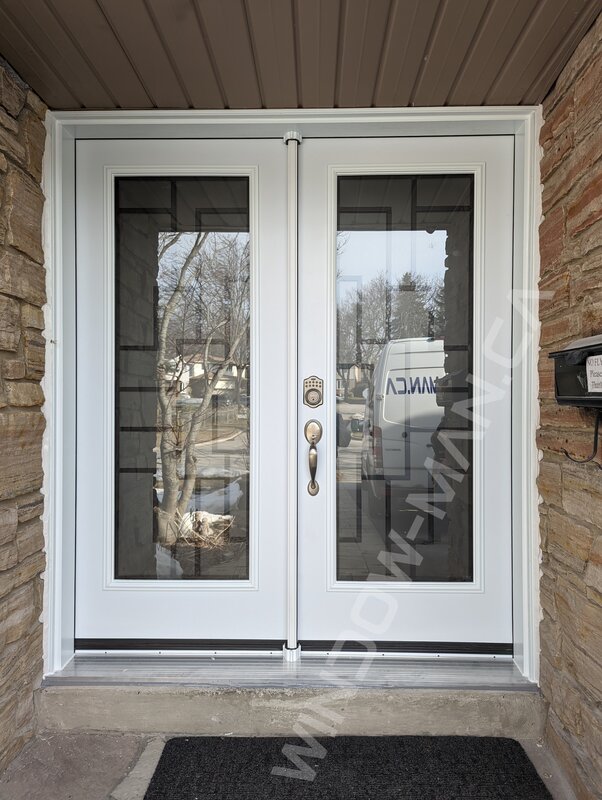 steel double door with full malibu wrought iron glass and smart lock - view from the outside