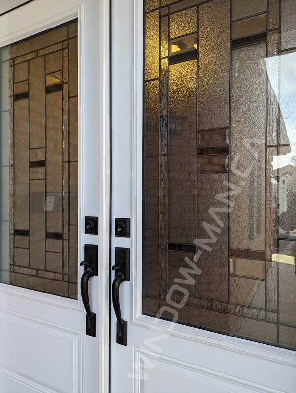 steel double door with 3/4 trimlite hollister stained glass - detailed close up