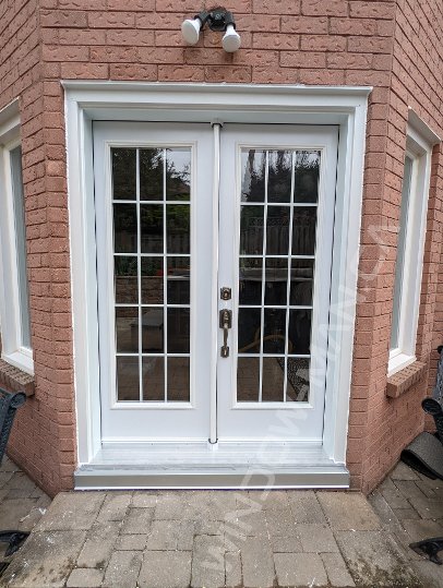 steel french door with full glass and 15 lite 3x5 grid - view from the outside