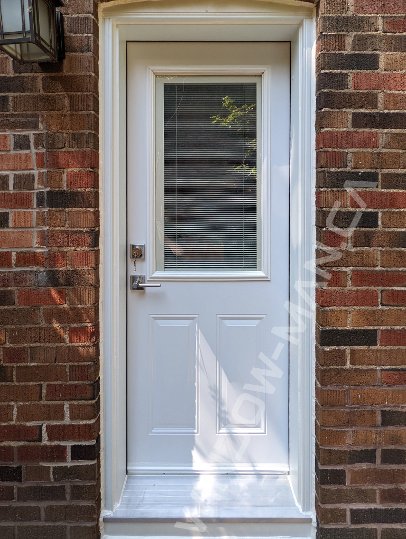 steel short door with half clear glass and mini blinds