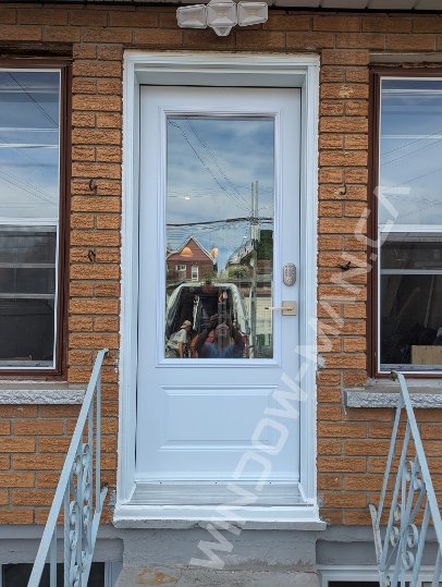steel short door with 3/4 clear glass, smart lock - view from the outside