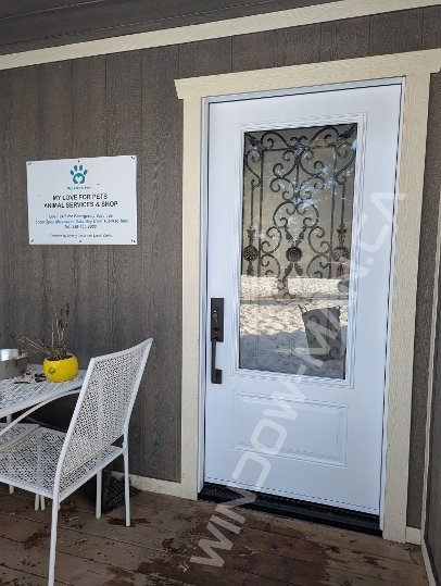 steel short door with 3/4 port stanley wrought iron glass - view from the outside